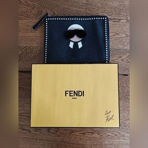 Authentic Fendi RARE Limited Ed. XLStudded Saffiano Karl Clutch Bag with box